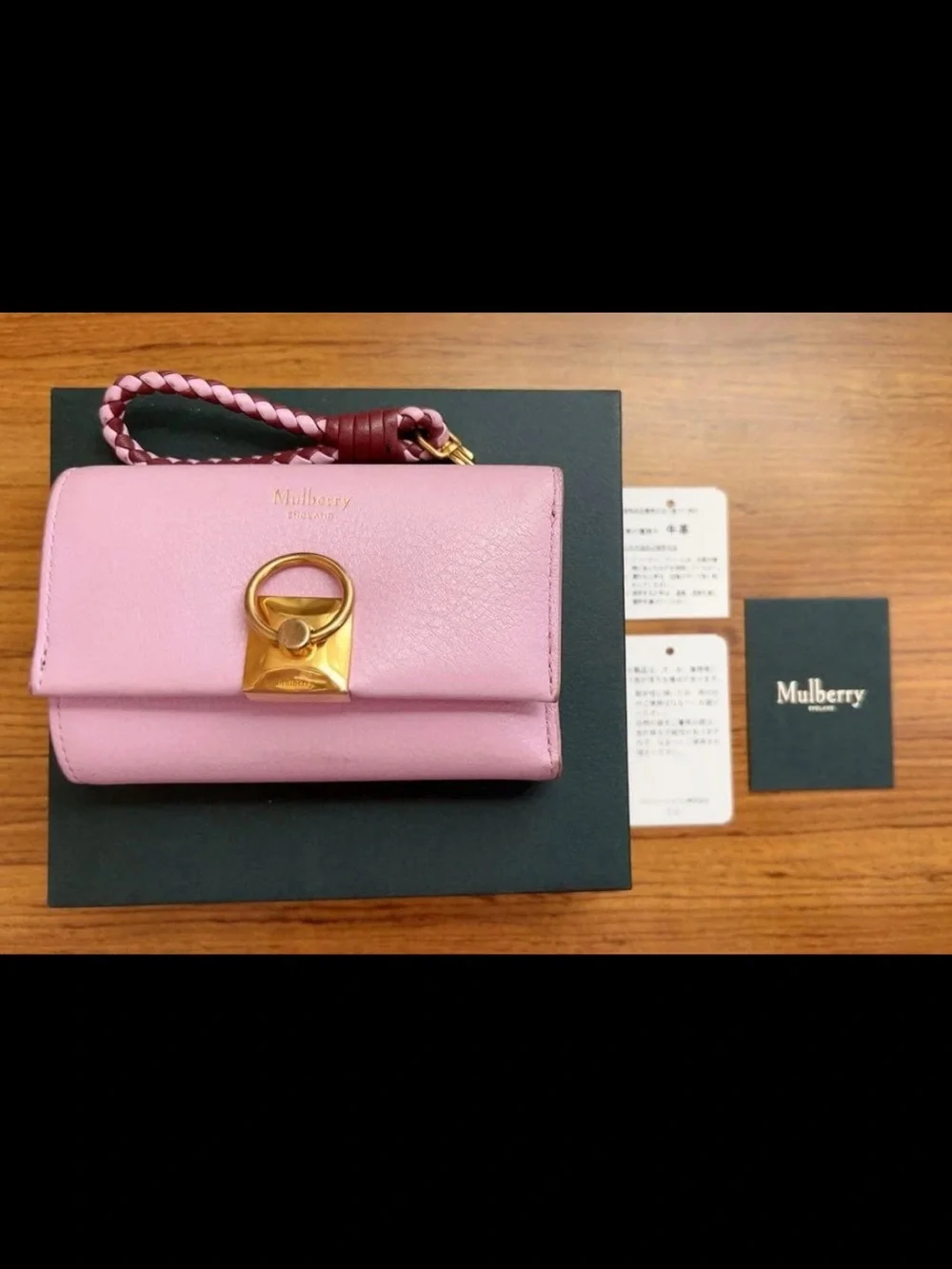 Mulberry Blush Pink Leather Wristlet Wallet with Gold Ring Detail